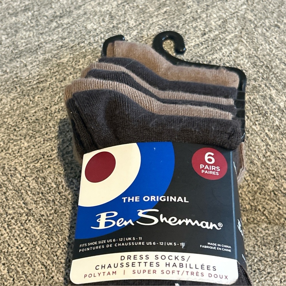The Original Ben Sherman 6 PACK Size 6-12 Dress Socks Brown super soft